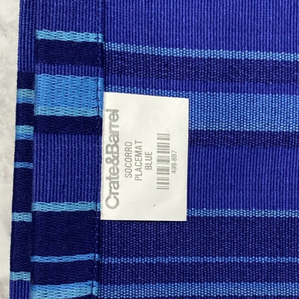 Crate & Barrel Socorro Blue Placemats Set Of 4 Stripes Striped
